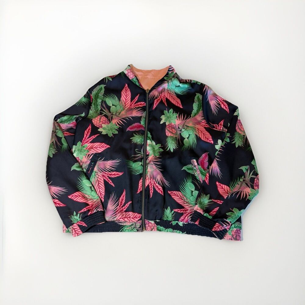 Gap Women’s L Reversible Tropical Floral Print/ Pink Dust Bomber Jacket Casual